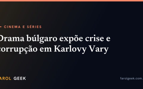 Cartaz de drama búlgaro com casal em clima tenso e fundo urbano sombrio